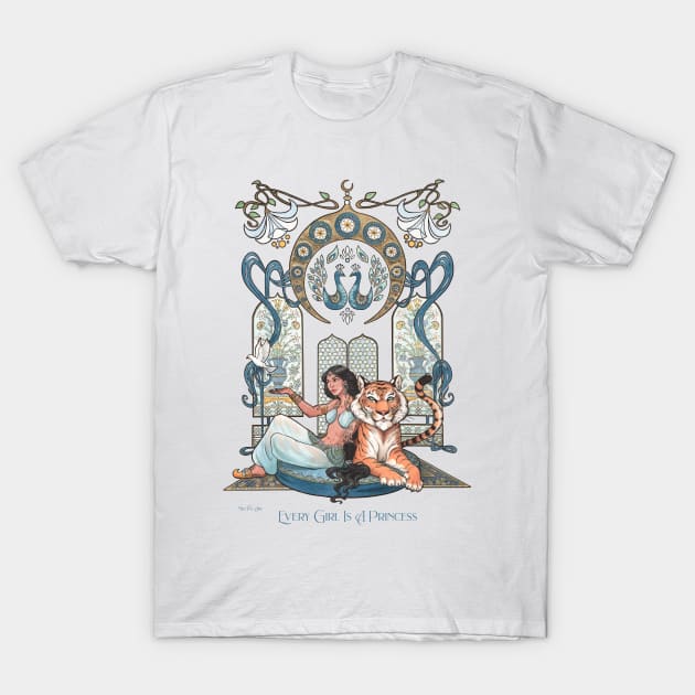 Mili Fay’s Every Girl Is A Princess: Aladdin — Jasmine and Rajah T-Shirt by Mili Fay Art